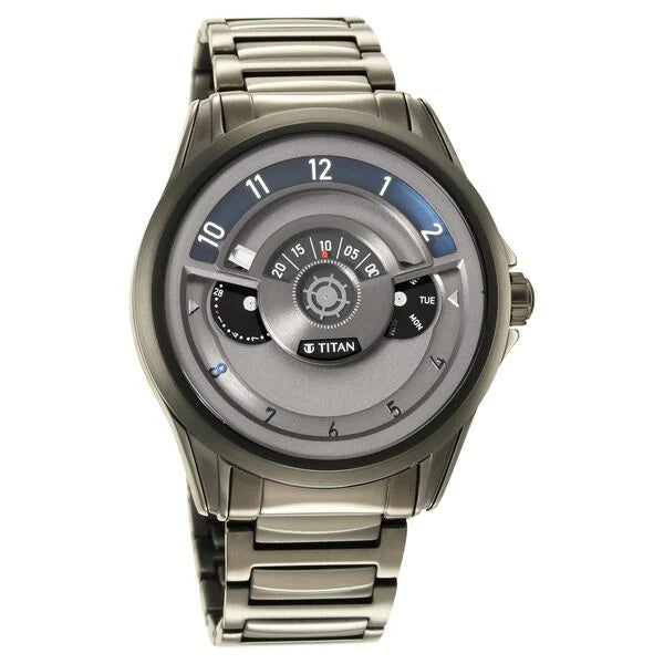 Titan Maritime Quartz Multifunction Anthracite Dial Stainless Steel Strap Watch for Men 1830qm01