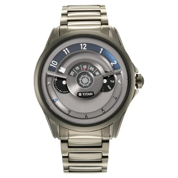 Titan Maritime Quartz Multifunction Anthracite Dial Stainless Steel Strap Watch for Men 1830qm01