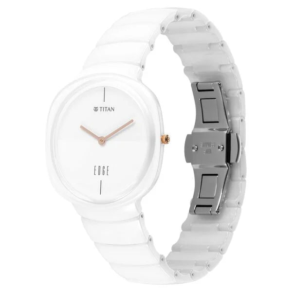 TITAN Edge Squircle White Dial Ceramic Strap Watch for Men 1841QC03