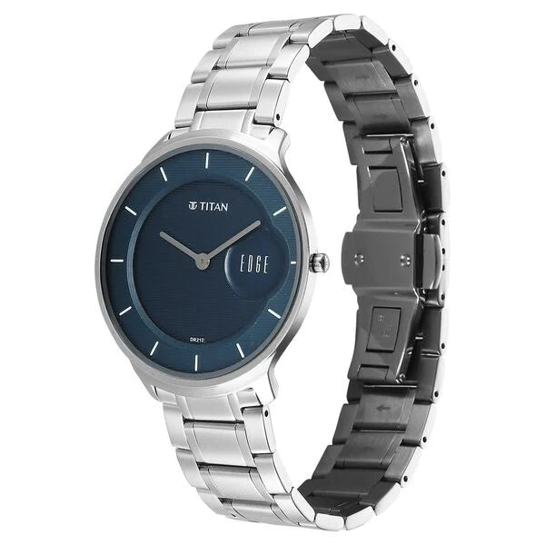 Titan Edge Murals Quartz Analog Blue Dial Stainless Steel Strap Watch For Men 1843sm03