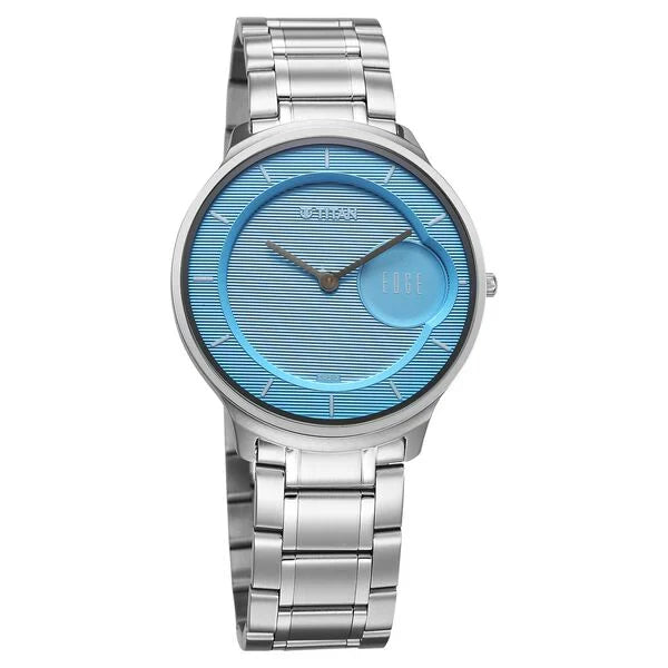 Titan Edge Murals Quartz Analog Blue Dial Stainless Steel Strap Watch For Men 1843sm04
