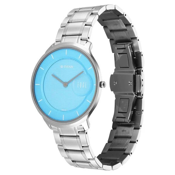 Titan Edge Murals Quartz Analog Blue Dial Stainless Steel Strap Watch For Men 1843sm04