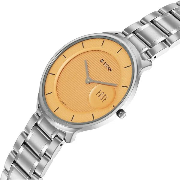 Titan Edge Murals Quartz Analog Yellow Dial Stainless Steel Strap Watch For Men 1843sm05