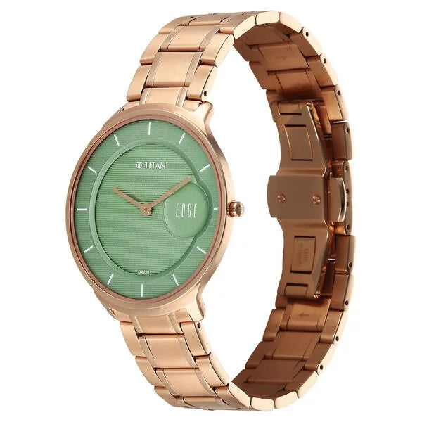Titan Edge Murals Quartz Analog Green Dial Stainless Steel Strap Watch For Men 1843wm02