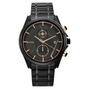 Titan Grandmaster Black Dial Chronograph Stainless Steel Strap watch for Men 1847KM02 - KRISHNA WATCH COMPANY
