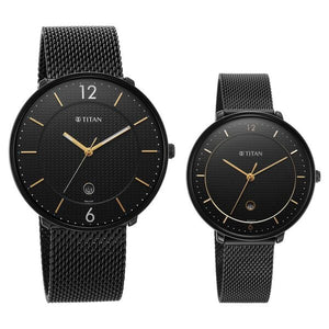 Titan Bandhan Black Dial Analog with Date Stainless Steel Strap watch for Couple / 18492651nm01p - KRISHNA WATCH COMPANY