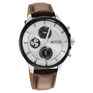 Titan Maritime White Dial Quartz Multifunction Leather Strap Watch for Men / 1873KL01 - KRISHNA WATCH COMPANY