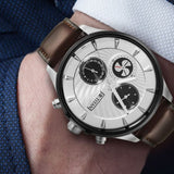 Titan Maritime White Dial Quartz Multifunction Leather Strap Watch for Men / 1873KL01