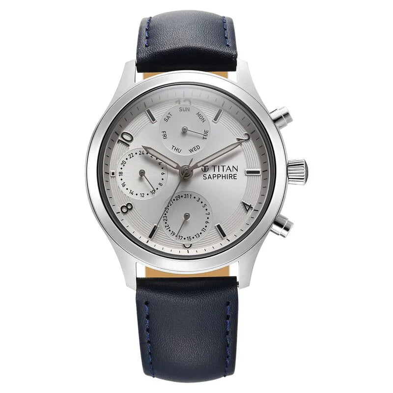 Titan Sapphire Quartz Multifunction Silver Dial Watch for Men - 1874SL04 - KRISHNA WATCH COMPANY