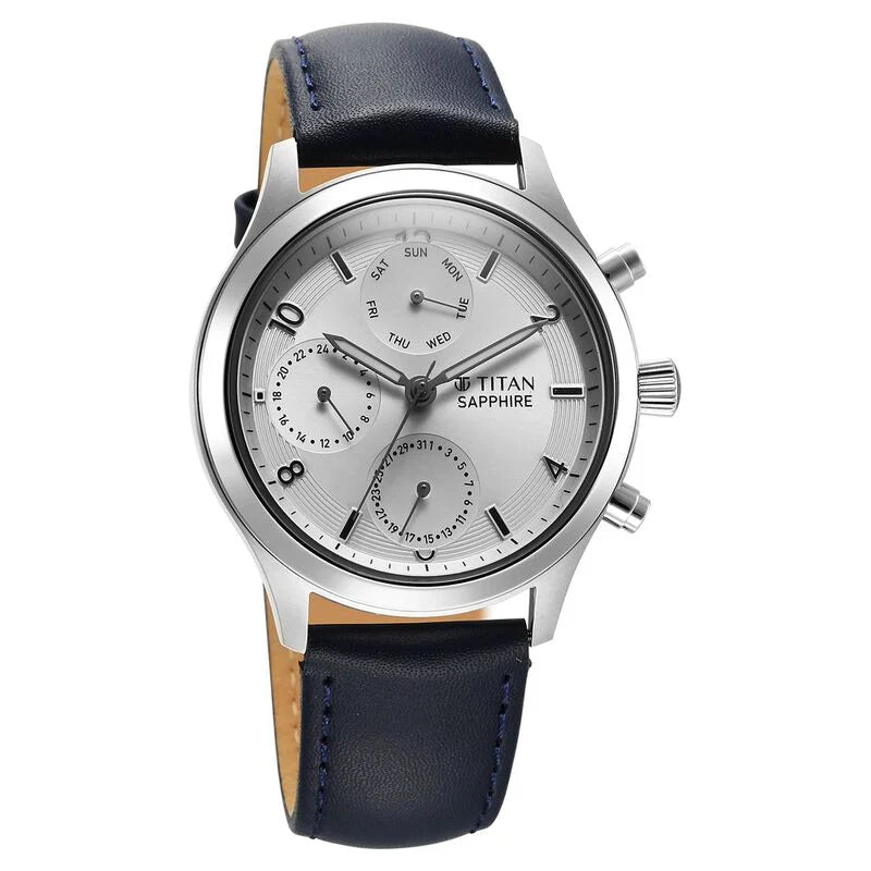 Titan Sapphire Quartz Multifunction Silver Dial Watch for Men - 1874SL04 - KRISHNA WATCH COMPANY