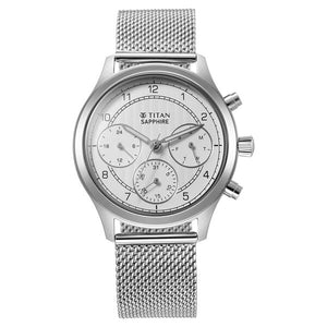 Titan Sapphire Quartz Multifunction White Dial Watch for Men - 1874SM01 - KRISHNA WATCH COMPANY