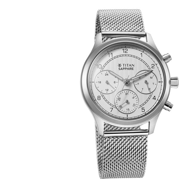 Titan Sapphire Quartz Multifunction White Dial Watch for Men - 1874SM01 - KRISHNA WATCH COMPANY