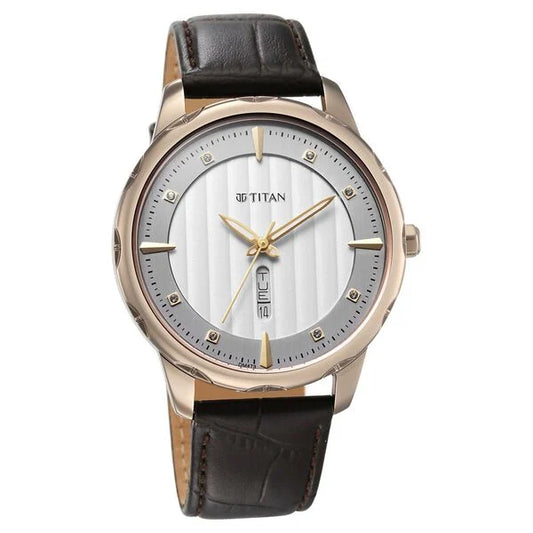 Titan Regalia Opulent Analog with Day and Date White Dial Watch for Men 1875ql01