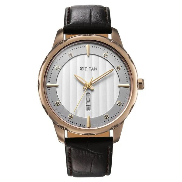 Titan Regalia Opulent Analog with Day and Date White Dial Watch for Men - 1875QL01