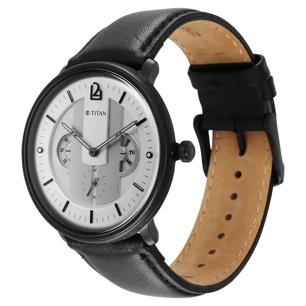 TITAN Quartet Silver Dial Leather Strap Watch 1882NL01