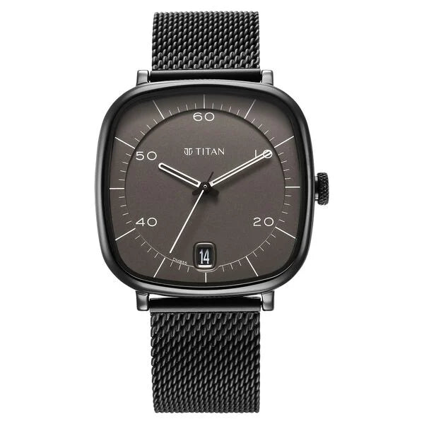 Titan Neo Curve Quartz Analog with Date Anthracite Dial Black Stainless Steel Strap Watch for Men 1885nm01