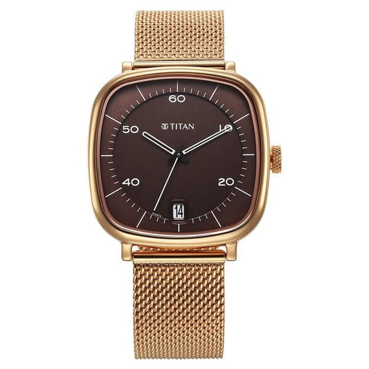 Titan Neo Curve Quartz Analog with Date Brown Dial Stainless Steel Strap Watch For Men 1885wm01