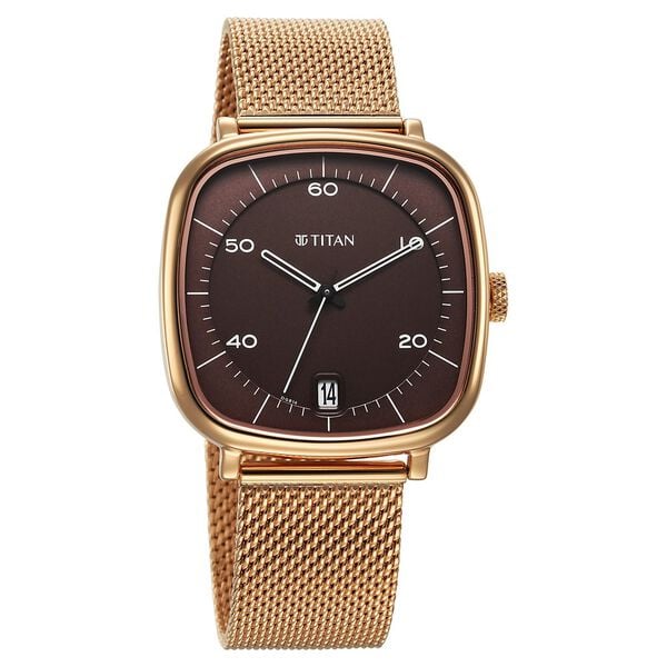 Titan Neo Curve Quartz Analog with Date Brown Dial Stainless Steel Strap Watch For Men 1885wm01