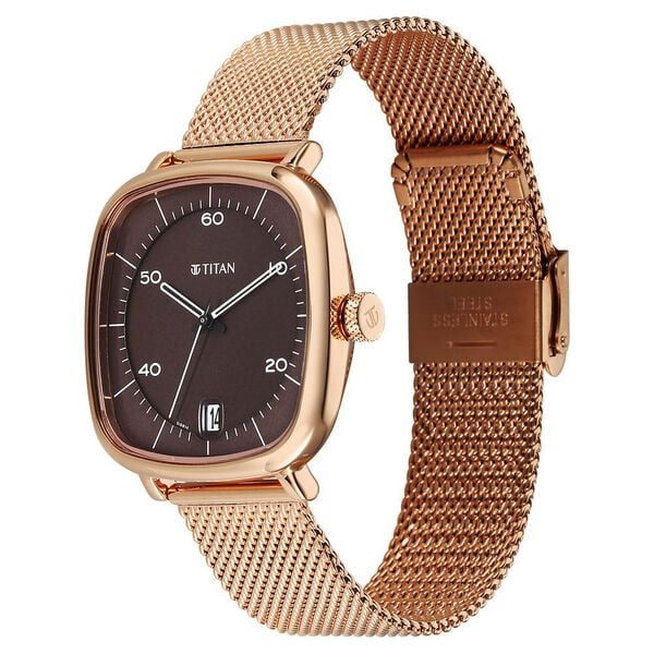 Titan Neo Curve Quartz Analog with Date Brown Dial Stainless Steel Strap Watch For Men 1885wm01