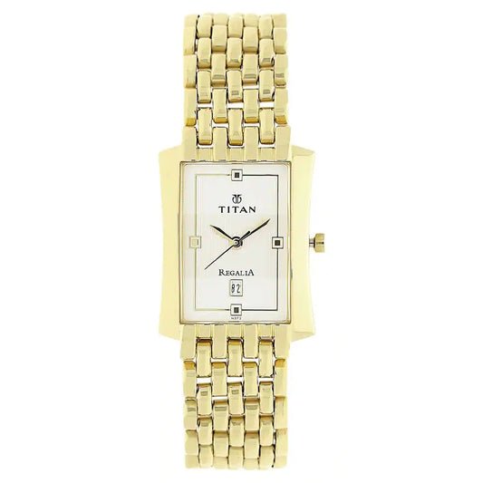 TITAN White Dial Golden Stainless Steel Strap Watch 1927YM04