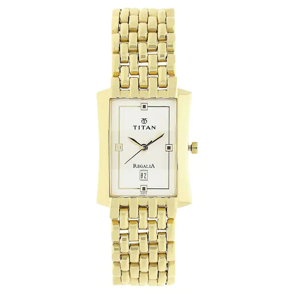 TITAN White Dial Golden Stainless Steel Strap Watch 1927YM04
