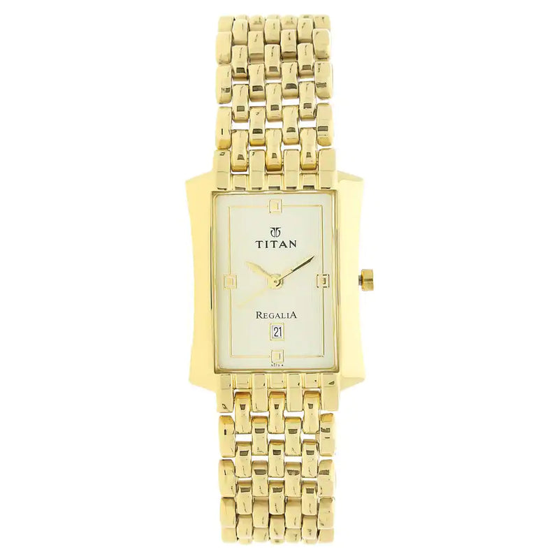 TITAN White Dial Golden Stainless Steel Strap Watch - 1927YM05 - KRISHNA WATCH COMPANY