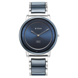 Titan Edge Fusion Quartz Analog Blue Dial Blue Steel & Ceramic Strap Watch for Men 1878KD02 - KRISHNA WATCH COMPANY