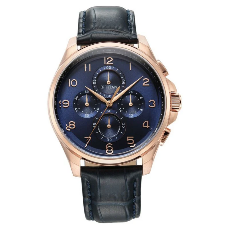 Titan Classic Chrono Blue Dial Leather Watch for Men 90169WL01 - KRISHNA WATCH COMPANY