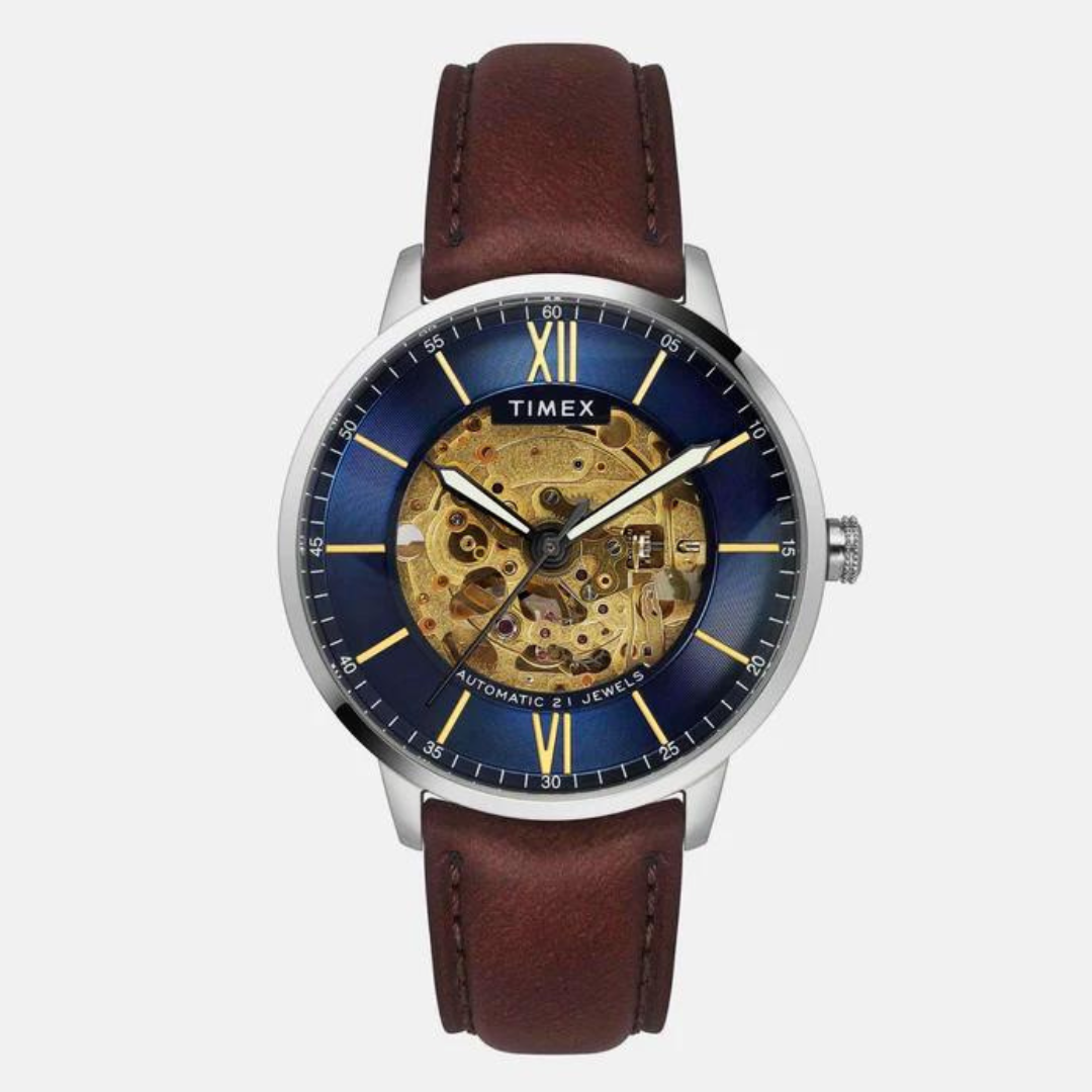 Timex E Class Male Blue Analog Leather Watch TWEG23501