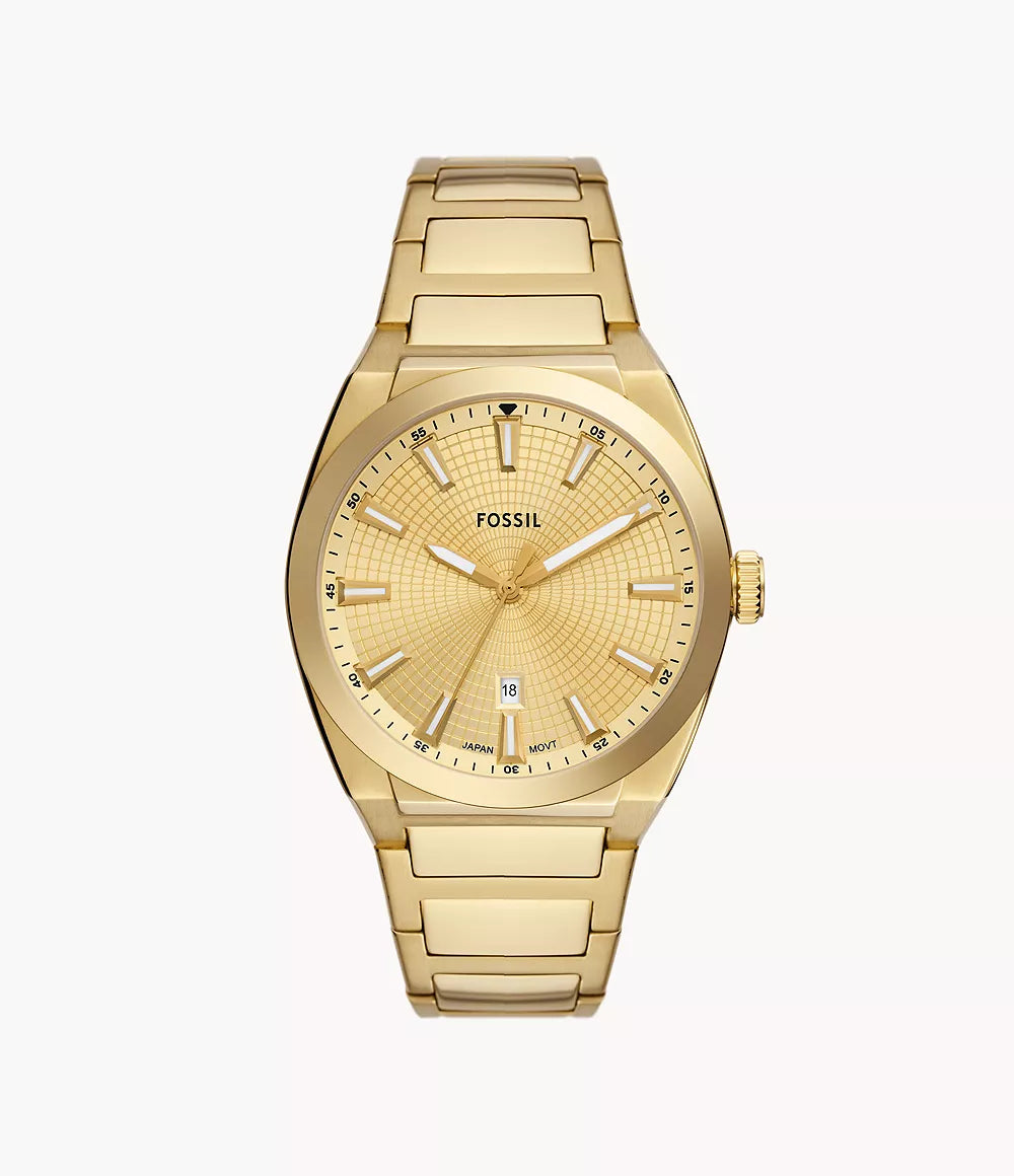 FOSSIL Everett Three-Hand Date Gold-Tone Stainless Steel Watch - FS5965