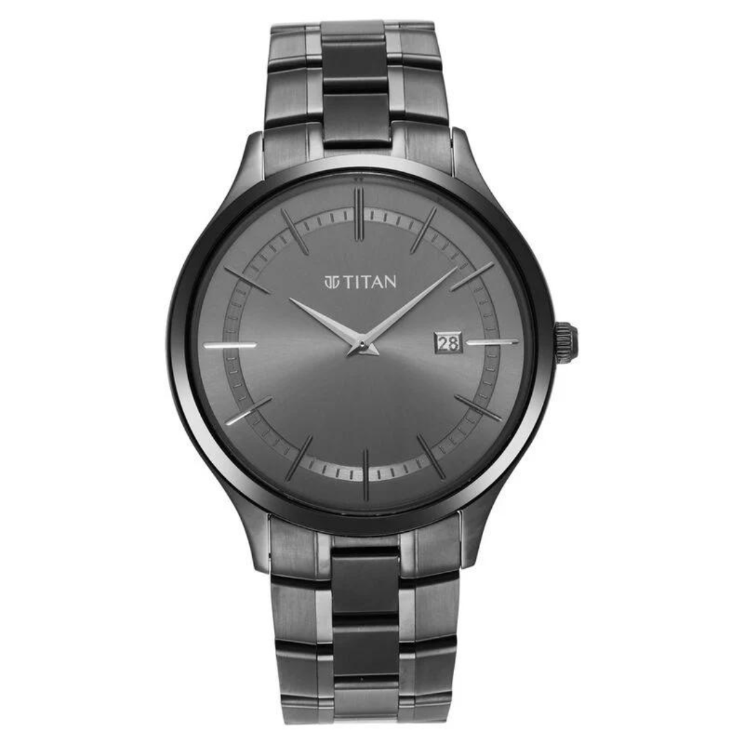 Titan Classique Slimline Anthracite Dial Analog with Date Stainless Steel Strap watch for Men 90142QM02