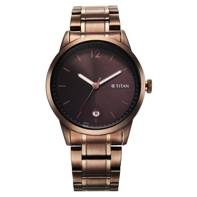 Titan Neo Splash Brown Dial Analog with Date Stainless Steel Strap Watch for Men 1806QM03 - KRISHNA WATCH COMPANY