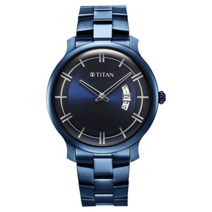 Titan Classic Distincta Blue Dial Analog with Date Stainless Steel Strap watch for Men 90170QM01 / NS90170QM01 - KRISHNA WATCH COMPANY