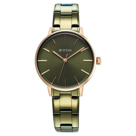 Titan TGIF Quartz Analog Green Dial Green Stainless Steel Strap Watch for Women 95248KM03