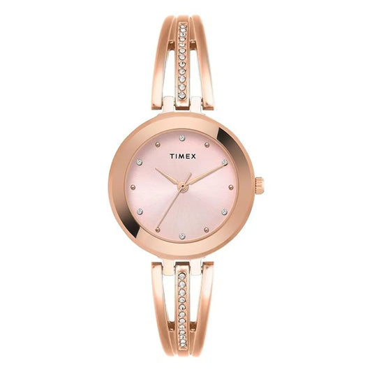 Timex Women Rose Gold Round Analog Brass Dial Watch- TWTL10323