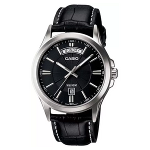 Black Leather - Men's Watch ENTICER MTP-1381L-1AVDF (A844) - KRISHNA WATCH COMPANY