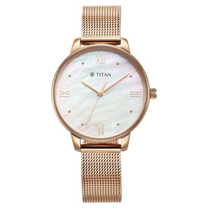 Titan Purple Style Up Quartz Analog Mother Of Pearl Dial Stainless Steel Strap Watch for Women 95238WM01 - KRISHNA WATCH COMPANY