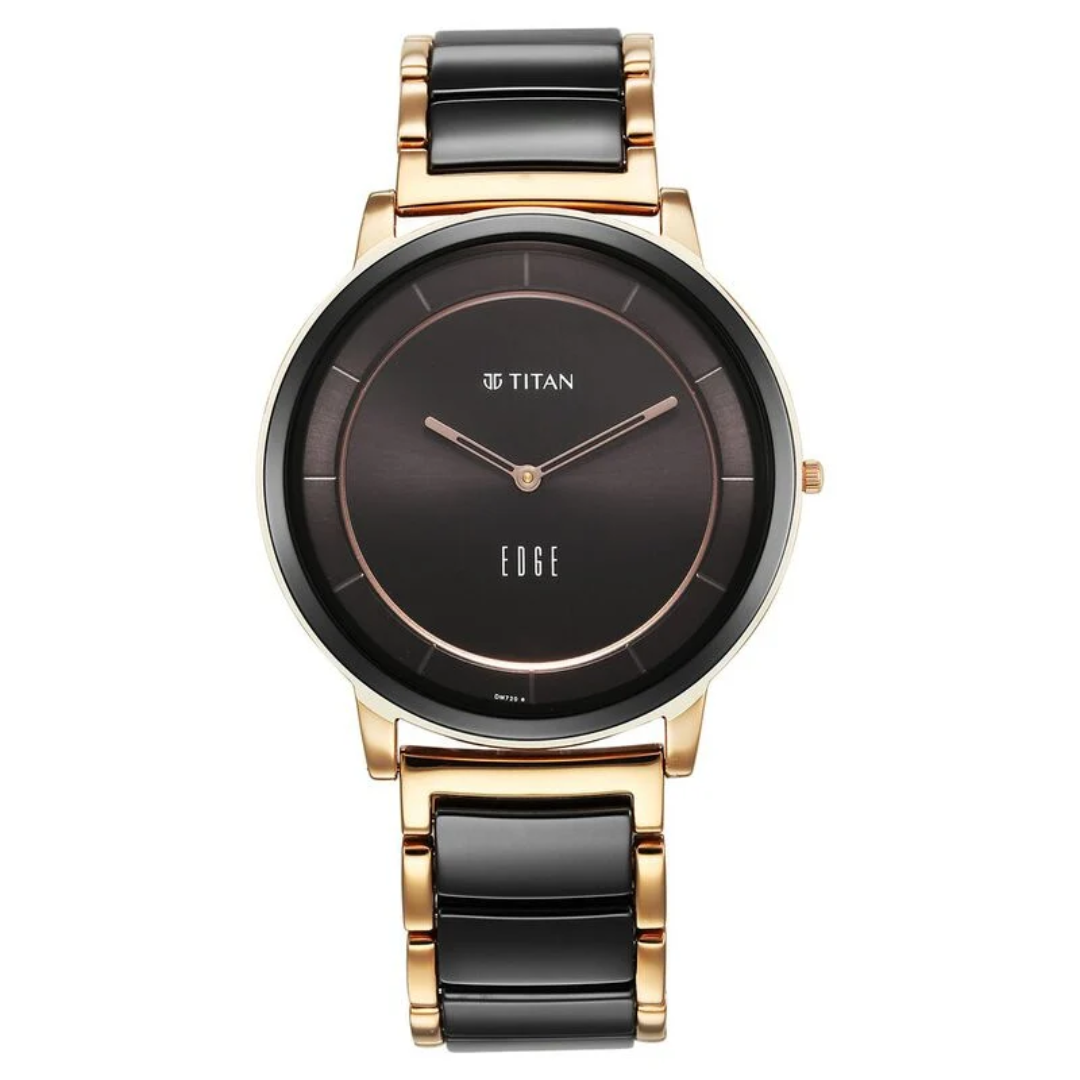 Titan Edge Fusion Quartz Analog Black Dial Black Steel & Ceramic Strap Watch for Men 1878KD03