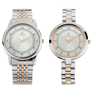 Titan Bandhan Quartz Analog Silver Dial Watch for Couple - 17732603KM01 - KRISHNA WATCH COMPANY