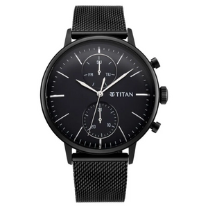 Titan Light Leathers Black Dial Quartz Multifunction Stainless Steel Strap Watch for Men 90135NM01 - KRISHNA WATCH COMPANY