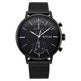 Titan Light Leathers Black Dial Quartz Multifunction Stainless Steel Strap Watch for Men 90135NM01