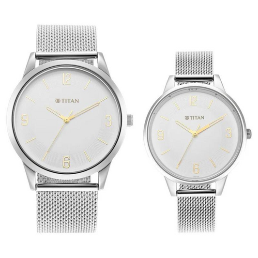 Titan Quartz Analog White Dial Stainless Steel Strap Watch for Couple 18062648SM01 / NR18062648SM01