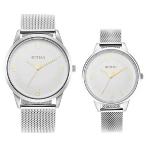 Titan Quartz Analog White Dial Stainless Steel Strap Watch for Couple - 18062648SM01 - KRISHNA WATCH COMPANY