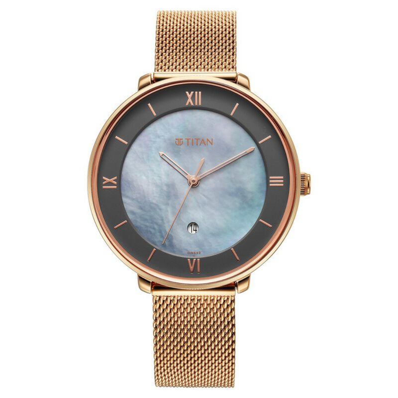 Titan Workwear Mother Of Pearl Dial Analog with Date Stainless Steel Strap watch for Women 2651WM10 - KRISHNA WATCH COMPANY