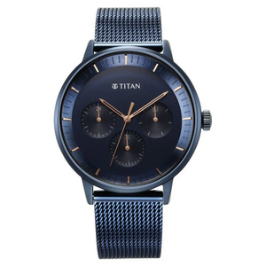 Titan Modern Classics Blue Dial Quartz Multifunction Stainless Steel Strap watch for Men 94006QM04 - KRISHNA WATCH COMPANY