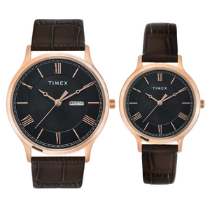 Timex Pairs Black Round Analog Brass Dial Watch- TW00PR301 - KRISHNA WATCH COMPANY