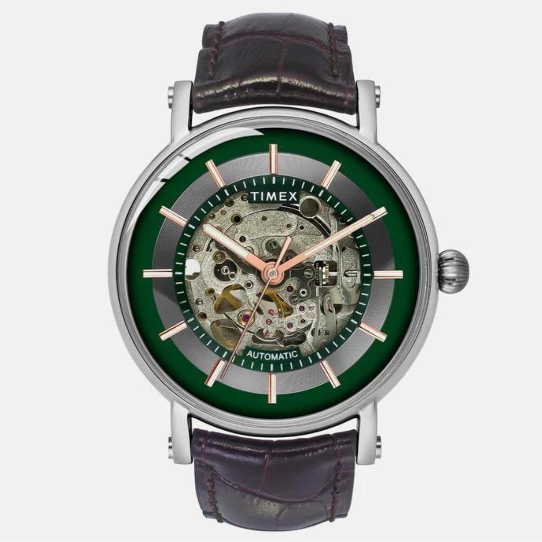 Timex E Class Male Green Analog Leather Watch TWEG16718