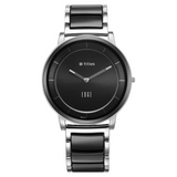 Titan Edge Fusion Quartz Analog Black Dial Two Toned Steel &amp; Ceramic Strap Watch for Men 1878KD01