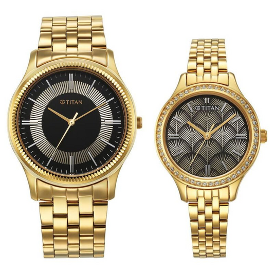 Titan Karishma Bandhan Black Dial Analog Stainless Steel Strap watch for Couple 18242712YM02P
