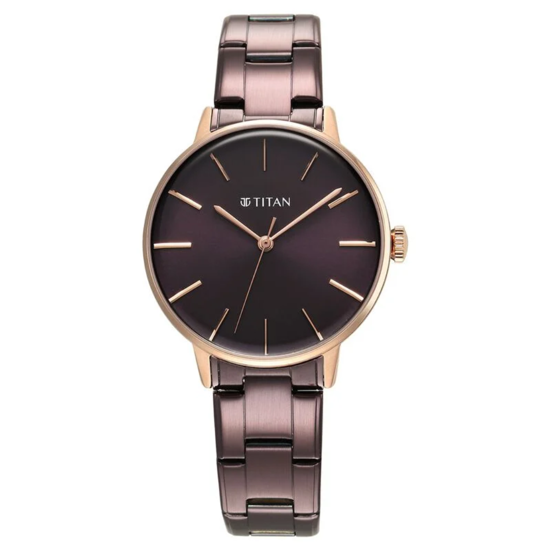 Titan TGIF Quartz Analog Brown Dial Purple Stainless Steel Strap Watch for Women 95248KM01